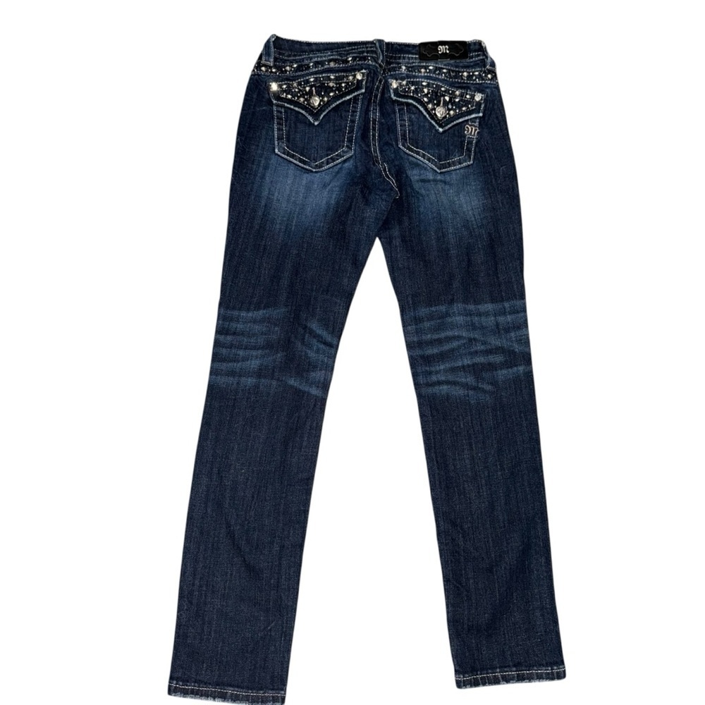 📌Miss Me mid rise skinny jeans size 28 dark wash embellished back pockets bling